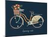 Cute Vector Retro Bicycle for Ladies with Basket Full of Spring Flowers | Hand Drawn Vintage Fashio-Mascha Tace-Mounted Art Print