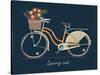 Cute Vector Retro Bicycle for Ladies with Basket Full of Spring Flowers | Hand Drawn Vintage Fashio-Mascha Tace-Stretched Canvas