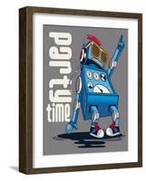 Cute Vintage Dancer Robot, Party, Vector-braingraph-Framed Art Print