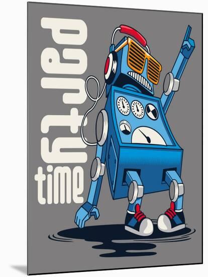 Cute Vintage Dancer Robot, Party, Vector-braingraph-Mounted Art Print