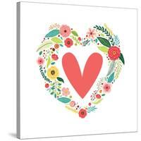 Cute Vintage Valentine's Day Symbol as Rustic Hand Drawn First Spring Flowers in Heart Shape-Cute Designs-Stretched Canvas