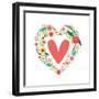 Cute Vintage Valentine's Day Symbol as Rustic Hand Drawn First Spring Flowers in Heart Shape-Cute Designs-Framed Art Print