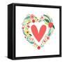 Cute Vintage Valentine's Day Symbol as Rustic Hand Drawn First Spring Flowers in Heart Shape-Cute Designs-Framed Stretched Canvas