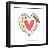 Cute Vintage Valentine's Day Symbol as Rustic Hand Drawn First Spring Flowers in Heart Shape-Cute Designs-Framed Art Print