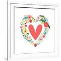 Cute Vintage Valentine's Day Symbol as Rustic Hand Drawn First Spring Flowers in Heart Shape-Cute Designs-Framed Art Print