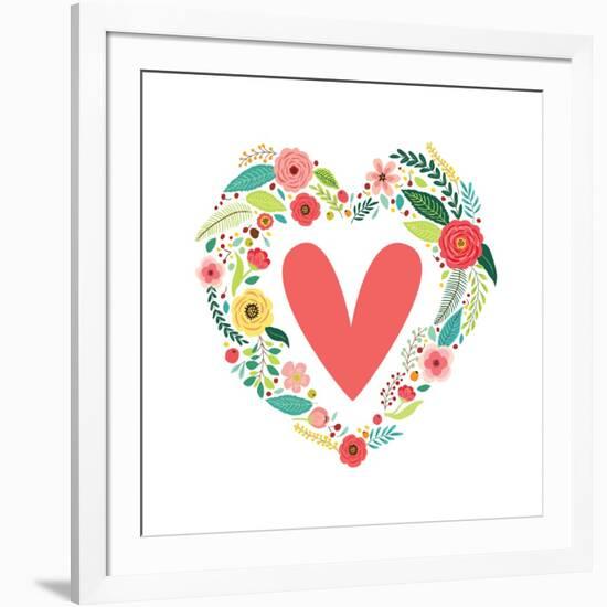 Cute Vintage Valentine's Day Symbol as Rustic Hand Drawn First Spring Flowers in Heart Shape-Cute Designs-Framed Art Print