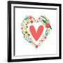 Cute Vintage Valentine's Day Symbol as Rustic Hand Drawn First Spring Flowers in Heart Shape-Cute Designs-Framed Art Print