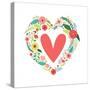 Cute Vintage Valentine's Day Symbol as Rustic Hand Drawn First Spring Flowers in Heart Shape-Cute Designs-Stretched Canvas