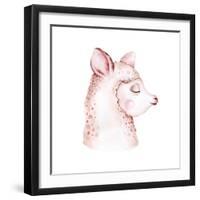 Cute Watercolor Llama, Alpaca Illustration Isolated on White. Llama Print Ethnic Blanket, Flowers W-Kris_art-Framed Photographic Print