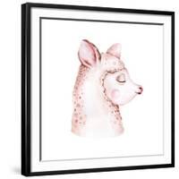 Cute Watercolor Llama, Alpaca Illustration Isolated on White. Llama Print Ethnic Blanket, Flowers W-Kris_art-Framed Photographic Print