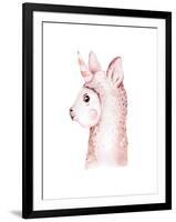 Cute Watercolor Llama, Alpaca Illustration Isolated on White. Llama Print Ethnic Blanket, Flowers W-Kris_art-Framed Photographic Print