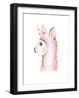 Cute Watercolor Llama, Alpaca Illustration Isolated on White. Llama Print Ethnic Blanket, Flowers W-Kris_art-Framed Photographic Print