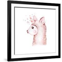 Cute Watercolor Llama, Alpaca Illustration Isolated on White. Llama Print Ethnic Blanket, Flowers W-Kris_art-Framed Photographic Print