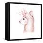 Cute Watercolor Llama, Alpaca Illustration Isolated on White. Llama Print Ethnic Blanket, Flowers W-Kris_art-Framed Stretched Canvas