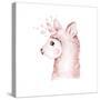 Cute Watercolor Llama, Alpaca Illustration Isolated on White. Llama Print Ethnic Blanket, Flowers W-Kris_art-Stretched Canvas