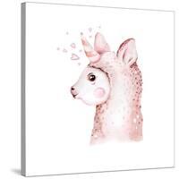 Cute Watercolor Llama, Alpaca Illustration Isolated on White. Llama Print Ethnic Blanket, Flowers W-Kris_art-Stretched Canvas