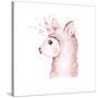 Cute Watercolor Llama, Alpaca Illustration Isolated on White. Llama Print Ethnic Blanket, Flowers W-Kris_art-Stretched Canvas