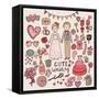 Cute Wedding. Big Cartoon Romantic Set in Vector-smilewithjul-Framed Stretched Canvas