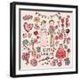 Cute Wedding. Big Cartoon Romantic Set in Vector-smilewithjul-Framed Art Print