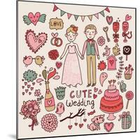 Cute Wedding. Big Cartoon Romantic Set in Vector-smilewithjul-Mounted Art Print