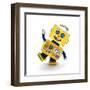 Cute Yellow Vintage Toy Robot over White Background Having Fun-badboo-Framed Art Print