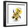 Cute Yellow Vintage Toy Robot over White Background Having Fun-badboo-Framed Art Print