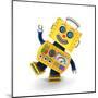 Cute Yellow Vintage Toy Robot over White Background Having Fun-badboo-Mounted Art Print