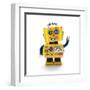 Cute Yellow Vintage Toy Robot over White Background Waving Hello-badboo-Framed Art Print