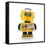 Cute Yellow Vintage Toy Robot with a Surprised Facial Expression over White Background-badboo-Framed Stretched Canvas