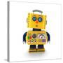 Cute Yellow Vintage Toy Robot with a Surprised Facial Expression over White Background-badboo-Stretched Canvas