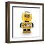 Cute Yellow Vintage Toy Robot with a Surprised Facial Expression over White Background-badboo-Framed Art Print