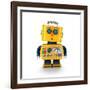 Cute Yellow Vintage Toy Robot with a Surprised Facial Expression over White Background-badboo-Framed Art Print