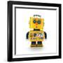 Cute Yellow Vintage Toy Robot with a Surprised Facial Expression over White Background-badboo-Framed Art Print