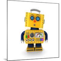 Cute Yellow Vintage Toy Robot with a Surprised Facial Expression over White Background-badboo-Mounted Art Print