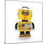 Cute Yellow Vintage Toy Robot with a Surprised Facial Expression over White Background-badboo-Mounted Art Print