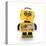 Cute Yellow Vintage Toy Robot with a Surprised Facial Expression over White Background-badboo-Stretched Canvas