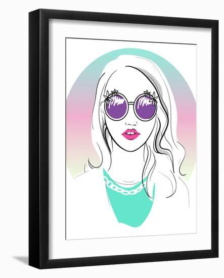 Cute Young Girl Fashion Illustration.-cherry blossom girl-Framed Art Print