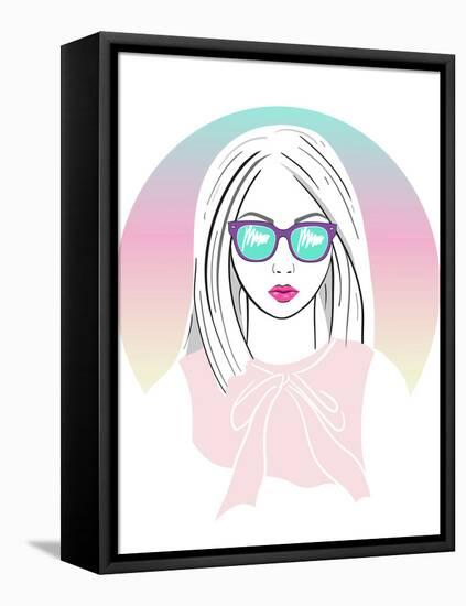 Cute Young Girl Fashion Illustration.-cherry blossom girl-Framed Stretched Canvas
