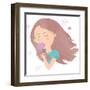 Cute Young Girl Smelling Flower Illustration-smilewithjul-Framed Art Print