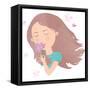 Cute Young Girl Smelling Flower Illustration-smilewithjul-Framed Stretched Canvas