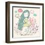 Cute Zodiac Sign - Aquarius. Vector Illustration. Little Girl with Long Beautiful Hair with Her Pin-smilewithjul-Framed Art Print