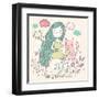 Cute Zodiac Sign - Aquarius. Vector Illustration. Little Girl with Long Beautiful Hair with Her Pin-smilewithjul-Framed Art Print