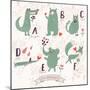 Cute Zoo Alphabet in Vector. A, B, C, D, E, F Letters. Funny Animals in Love. Alligator, Bear, Cat,-smilewithjul-Mounted Art Print