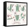 Cute Zoo Alphabet in Vector. A, B, C, D, E, F Letters. Funny Animals in Love. Alligator, Bear, Cat,-smilewithjul-Framed Stretched Canvas