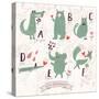 Cute Zoo Alphabet in Vector. A, B, C, D, E, F Letters. Funny Animals in Love. Alligator, Bear, Cat,-smilewithjul-Stretched Canvas