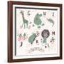 Cute Zoo Alphabet in Vector. G, H, I, J, K, L, M Letters. Funny Animals in Love. Giraffe, Hippo, Ig-smilewithjul-Framed Art Print