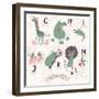 Cute Zoo Alphabet in Vector. G, H, I, J, K, L, M Letters. Funny Animals in Love. Giraffe, Hippo, Ig-smilewithjul-Framed Art Print