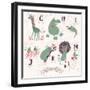 Cute Zoo Alphabet in Vector. G, H, I, J, K, L, M Letters. Funny Animals in Love. Giraffe, Hippo, Ig-smilewithjul-Framed Art Print