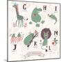 Cute Zoo Alphabet in Vector. G, H, I, J, K, L, M Letters. Funny Animals in Love. Giraffe, Hippo, Ig-smilewithjul-Mounted Art Print