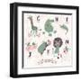 Cute Zoo Alphabet in Vector. G, H, I, J, K, L, M Letters. Funny Animals in Love. Giraffe, Hippo, Ig-smilewithjul-Framed Art Print